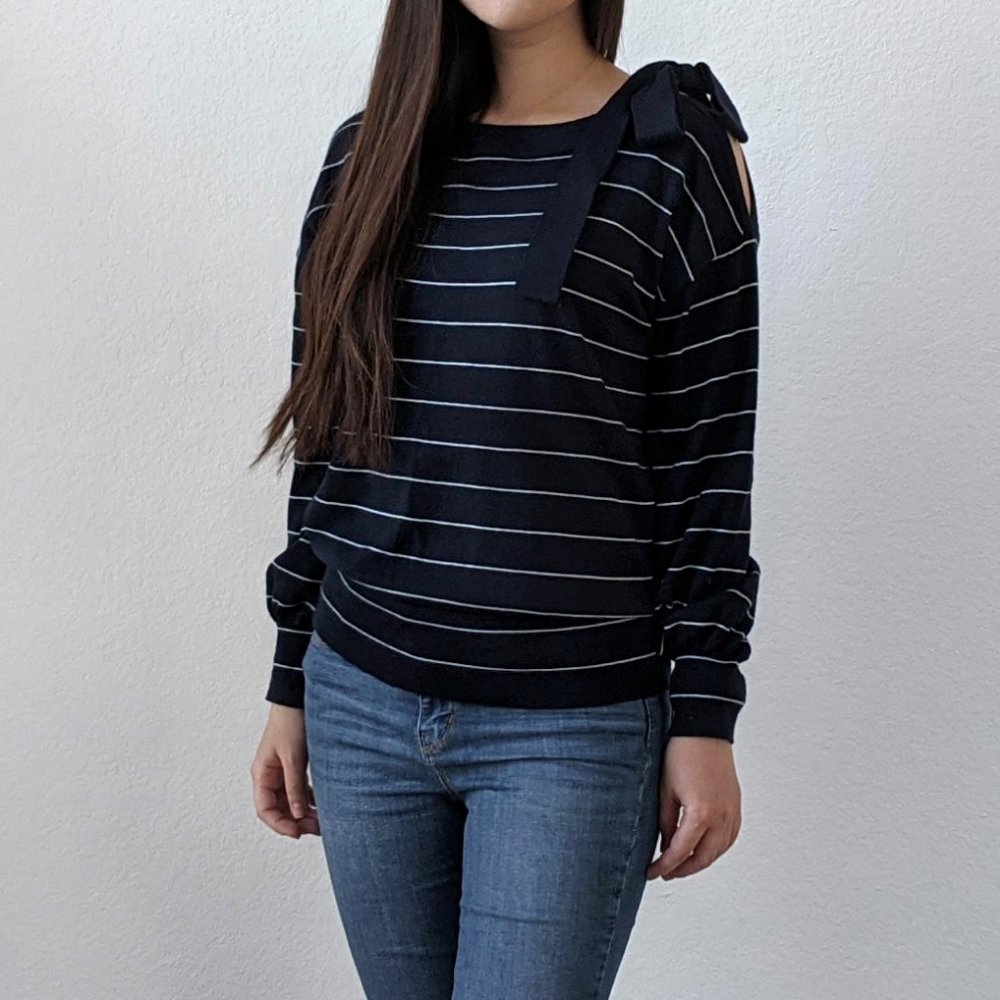 Banana Republic Wool Striped Sweater with Bow - Navy